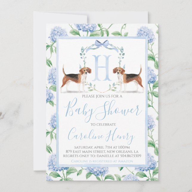 Preppy Southern Blue Boy Beagle Baby Showdusche Einladung (Vorderseite)