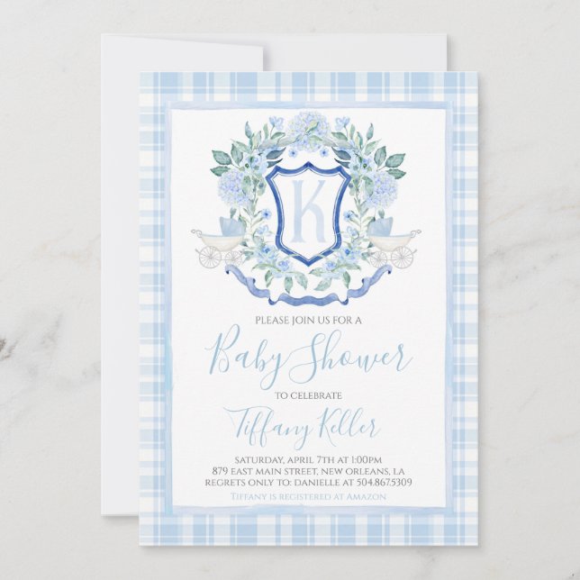 Preppy Southern Blue Boy Carriage Baby Shooter Einladung (Vorderseite)