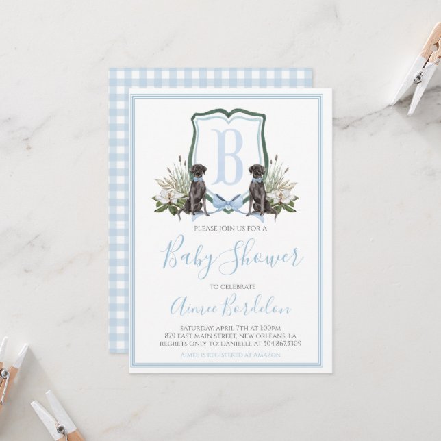 Preppy Southern Blue Boy Dog Baby Dusche Einladung (Vorderseite/Rückseite Beispiel)