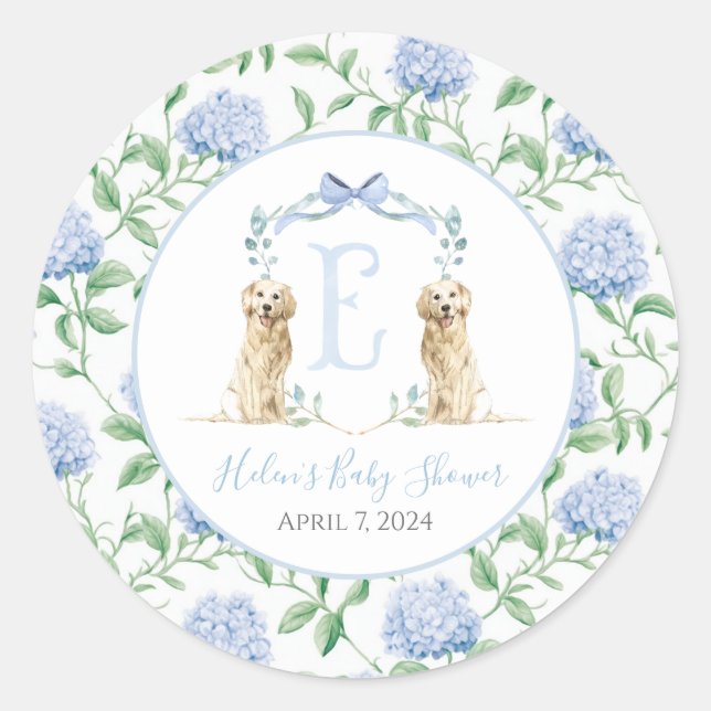 Preppy Southern Blue Boy Dog Baby Dusche Runder Aufkleber (Vorderseite)