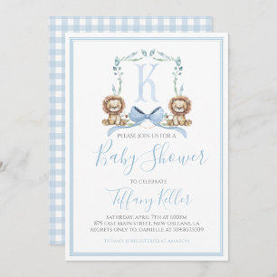 Preppy Southern Blue Boy Lion Baby Dusche Einladung