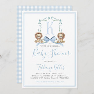 Preppy Southern Blue Boy Lion Baby Dusche Einladung