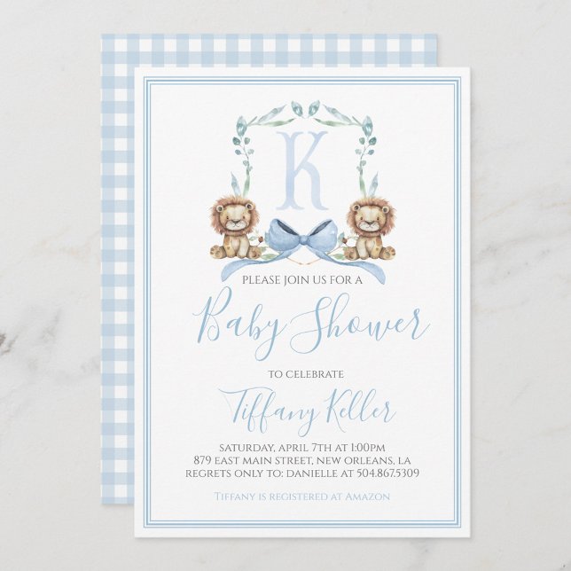 Preppy Southern Blue Boy Lion Baby Dusche Einladung (Von Creator hochgeladen)