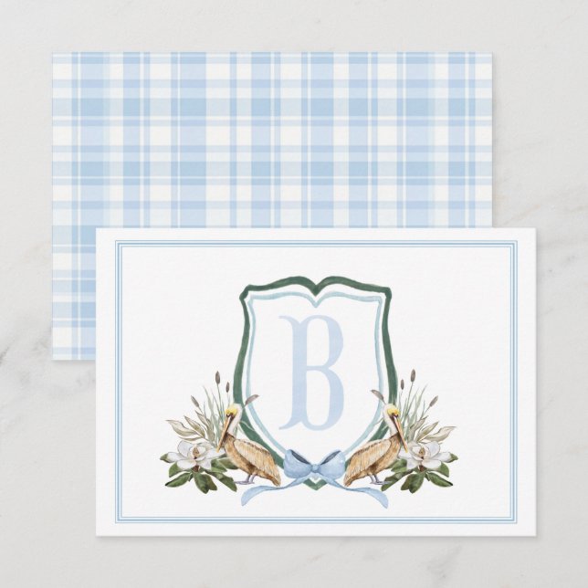 Preppy Southern Blue Boy Pelican Baby Dusche Dankeskarte (Vorne/Hinten)