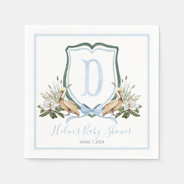 Preppy Southern Blue Boy Pelican Baby Dusche Serviette (Vorderseite)