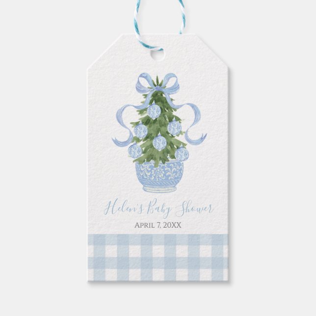 Preppy Southern Blue Chinoiserie Weihnachtsbaum Geschenkanhänger (Vorderseite)