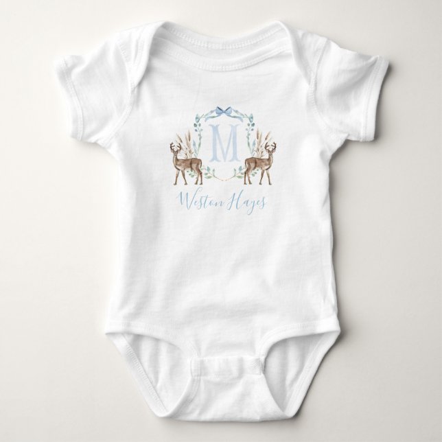 Preppy Southern Blue Deer Boy Baby Dusche Strampler (Vorderseite)