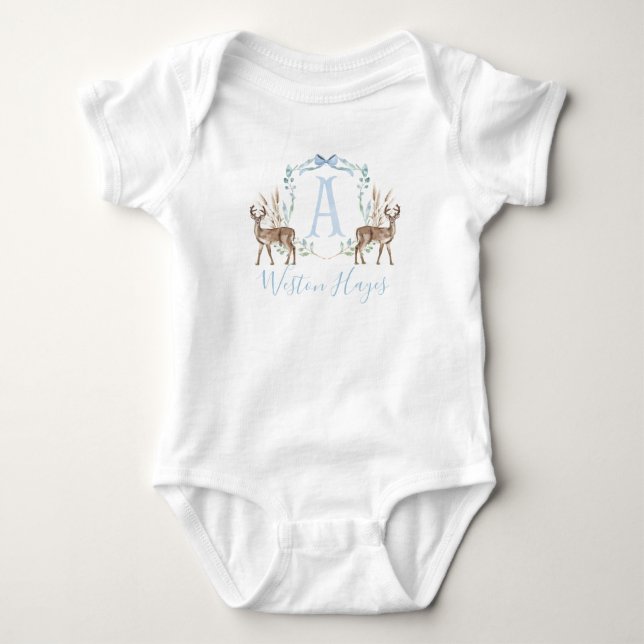 Preppy Southern Blue Deer Boy Baby Dusche Strampler (Vorderseite)
