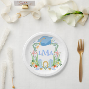 Preppy Southern Cowgirl Monogram Abschluss Pappteller