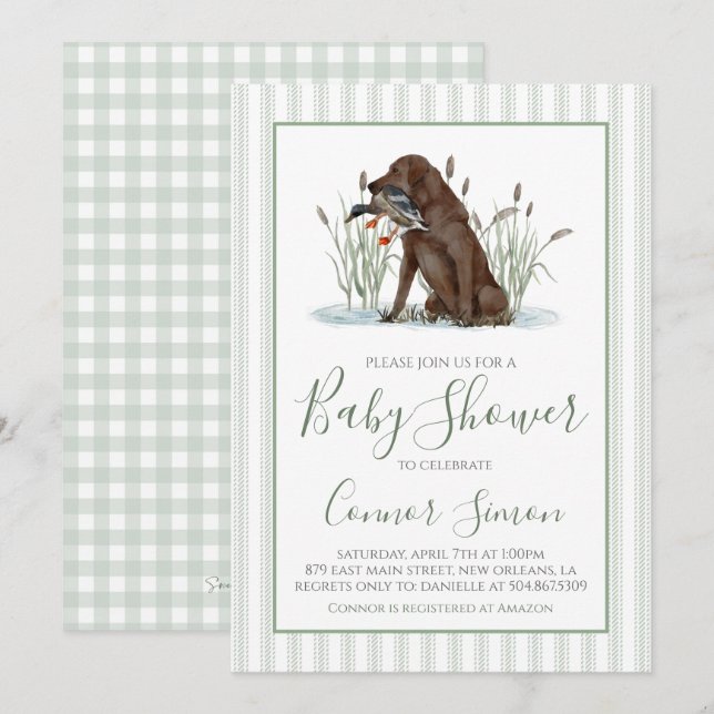 Preppy Southern Duck Hunter Baby Showdusche Einladung (Vorne/Hinten)