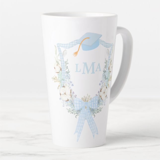 Preppy Southern Gingham Monogram Abschluss Milchtasse (Rechte Ecke)