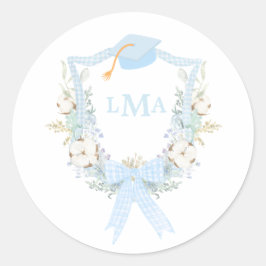 Preppy Southern Gingham Monogram Abschluss Runder Aufkleber