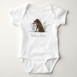 Preppy Southern Green Duck Dog Boy Baby Shooter Baby Strampler