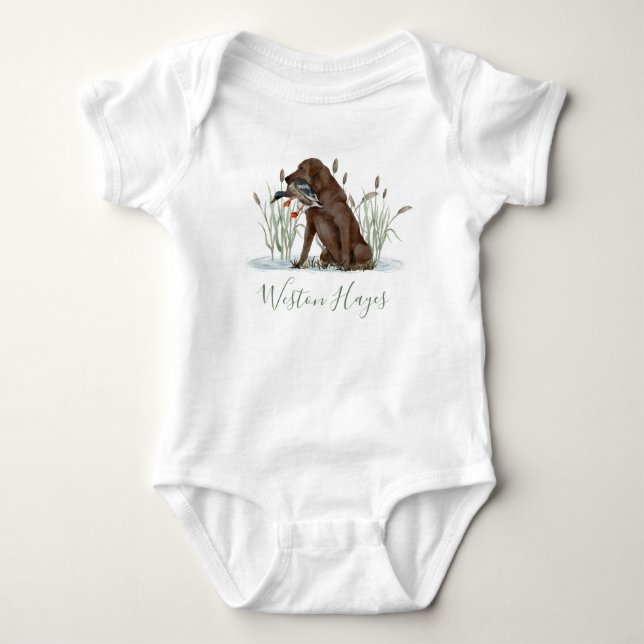 Preppy Southern Green Duck Dog Boy Baby Shooter Strampler (Vorderseite)