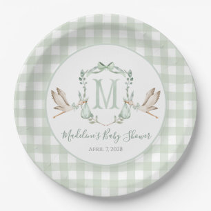 Preppy Southern Green Stork Baby Dusche Pappteller