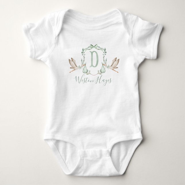 Preppy Southern Green Stork Boy Baby Showdusche Baby Strampler (Vorderseite)