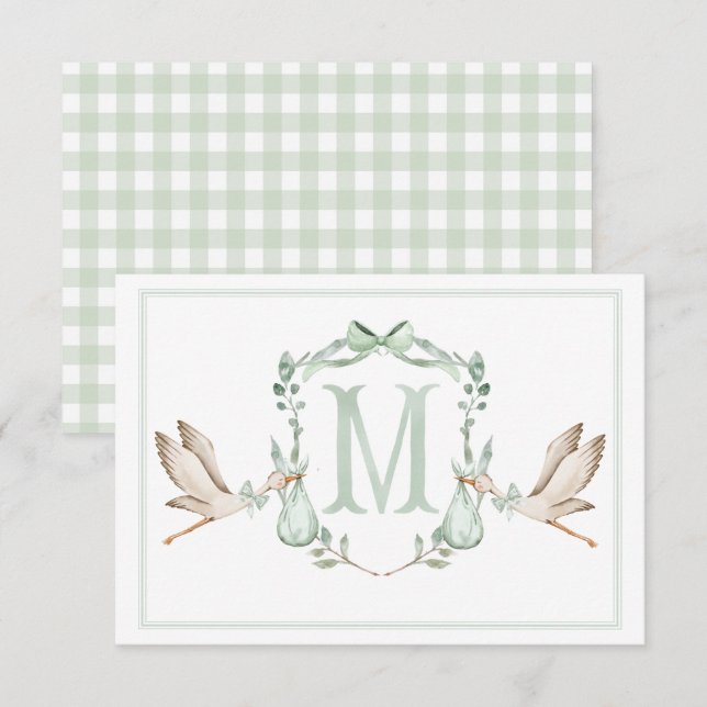 Preppy Southern Green Stork Dankeschön Card Dankeskarte (Vorne/Hinten)