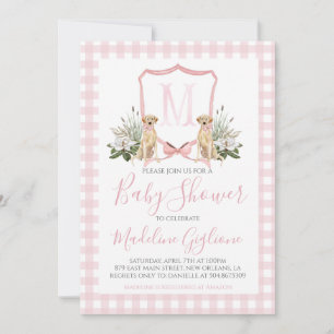 Preppy Southern Pink Dog Girl Babydusche Einladung