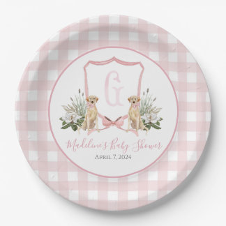 Preppy Southern Pink Girl Dog Babydusche Pappteller