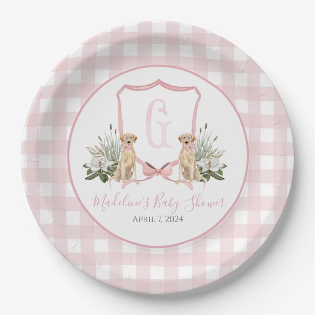 Preppy Southern Pink Girl Dog Babydusche Pappteller (Vorderseite)