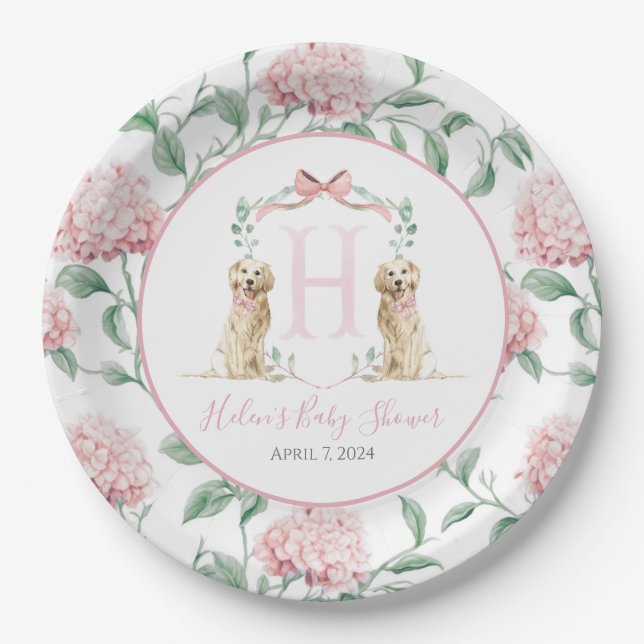 Preppy Southern Pink Girl Dog Babydusche Pappteller (Vorderseite)