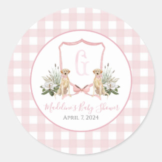 Preppy Southern Pink Girl Dog Babydusche Runder Aufkleber