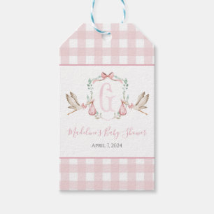 Preppy Southern Pink Girl Stork Baby Dusche Geschenkanhänger