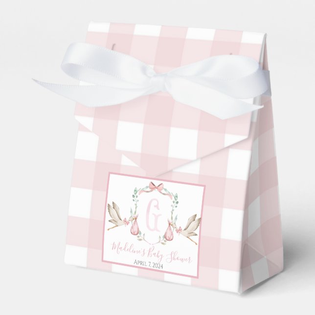 Preppy Southern Pink Girl Stork Baby Dusche Geschenkschachtel (Vorderseite)