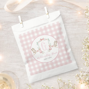 Preppy Southern Pink Girl Stork Baby Dusche Geschenktütchen
