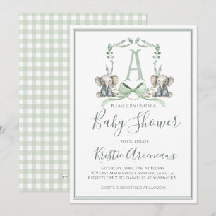 Preppy Southern Sage Boy Elephant Baby Dusche Einladung