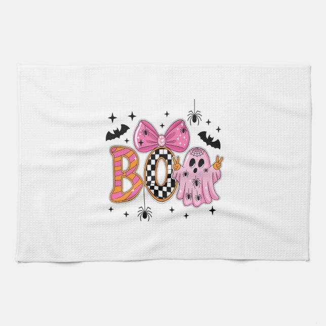 Preppy Spooky Halloween Buh Geschirrtuch (Horizontal)
