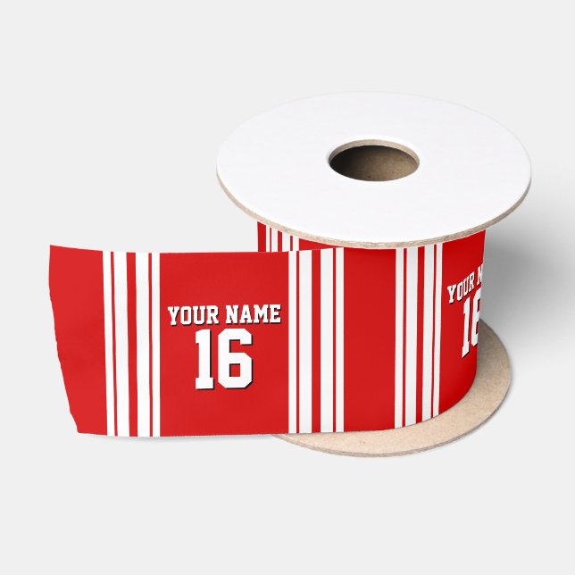 Preppy Sporty Red mit White Stripes Team Jersey Satinband (Spule)