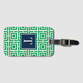 Preppy Square Lattice Monogram - Green & Navy Gepäckanhänger