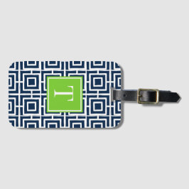 Preppy Square Lattice Monogram – Navy & Lime Gepäckanhänger