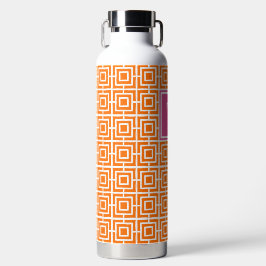Preppy Square Lattice Monogram Orange & Hot Pink Trinkflasche