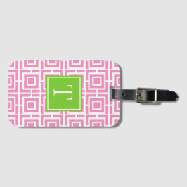 Preppy Square Lattice Monogram – Pink & Lime Gepäckanhänger