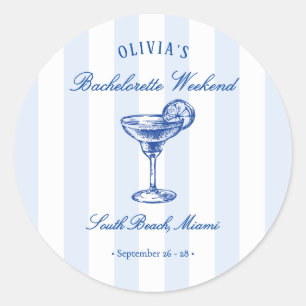 Preppy Streifen & Cocktail Junggesellinnenabschied Runder Aufkleber