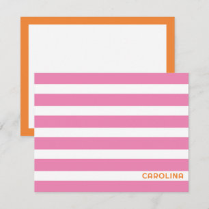 Preppy Streifen Rosa & Orange Süß Weiblich Mitteilungskarte