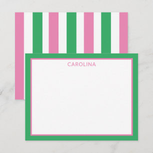 Preppy Streifen Süß Rosa & Grün + Schreibwaren Mitteilungskarte