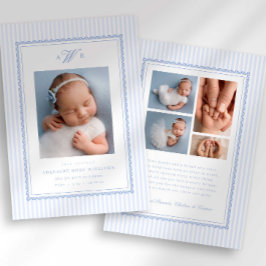Preppy Stripe Monogram Photo Birth Announcement Ankündigung