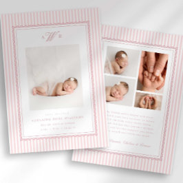 Preppy Stripe Monogram Photo Birth Announcement Ankündigung