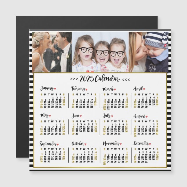 Preppy Stripes 2025-Jahr-Kalender | Benutzerdefini Magneteinladung (Vorne/Hinten)