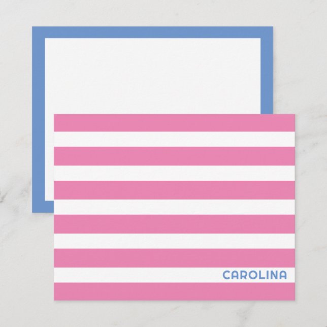 Preppy Stripes Pink & Cornflower Blue Niedlich Gir Mitteilungskarte (Vorne/Hinten)