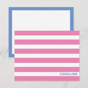 Preppy Stripes Pink & Cornflower Blue Niedlich Gir Mitteilungskarte