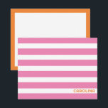Preppy Stripes Pink & Orange Niedlich Girl Mitteilungskarte<br><div class="desc">Dieses prächtige Design bietet Platz für einen Namen auf der Vorderseite und viel Leerraum für eine Notiz auf der Rückseite. Klicken Sie auf die Schaltfläche Anpassen, wenn Sie die Bilder verschieben/skalieren und den Text weiter verändern möchten! Variationen dieses Designs, zusätzliche Farben sowie koordinierende Produkte sind in unserem Shop, zazzle.com/store/doodlelulu verfügbar....</div>