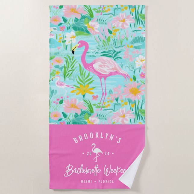 Preppy Summer Flamingo | Bachelorette Weekend Strandtuch (Vorderseite)