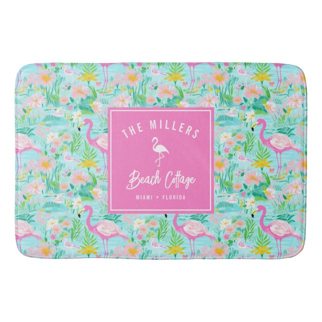 Preppy Summer Flamingo | Beach House Badematte (Vorderseite)