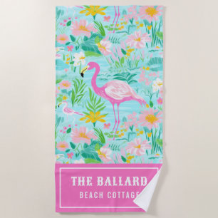 Preppy Summer Flamingo Beach House Strandtuch