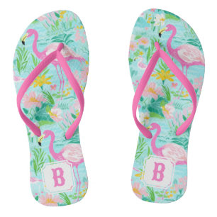 Preppy Summer Flamingo Monogramm Flip Flops