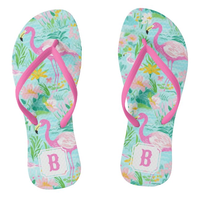Preppy Summer Flamingo | Monogramm Flip Flops (Fußbett)